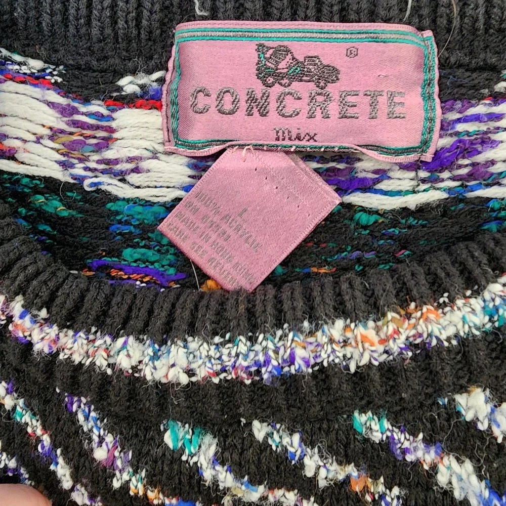 CONCRETE MIX Mens Retro Knit Sweater Long Sleeve Crew Neck Pullover Multicolored
